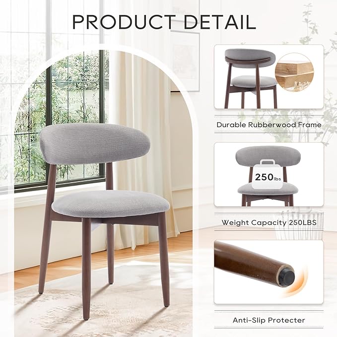 COLAMY Wooden Dining Chairs Set of 4, Modern Fabric Upholstered Dining Room - Image 5