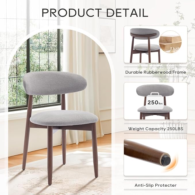 COLAMY Wooden Dining Chairs Set of 2, Modern Fabric Upholstered Dining Room - Image 5