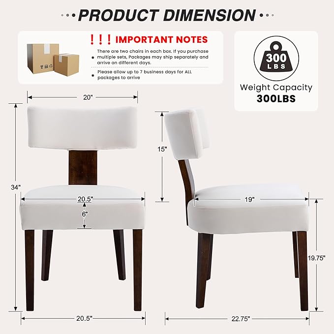 HNY Set of 6 Mid Century Modern Dining Chairs, Farmhouse Velvet Upholstered - Image 2