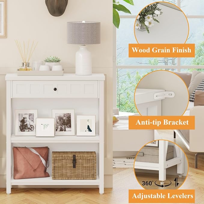 FATORRI Small Bookcase with Drawer, Wood and Metal Bookshelf - Image 4