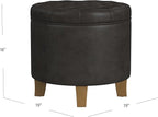 Homepop Home Decor | Upholstered Round Faux Leather Tufted Foot Rest Ottoman | - Image 3