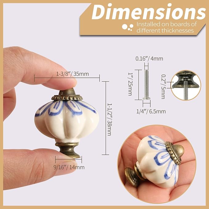 Ivory Pumpkin Knobs 6 Pack Ceramic Cabinet Knobs Vintage Drawer Pulls - Image 4