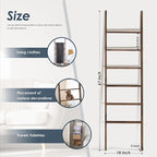 Acacia Wood 6-Tier Blanket Ladder, 5.7FT Blanket Quilt Towel Holder Rack - Image 2