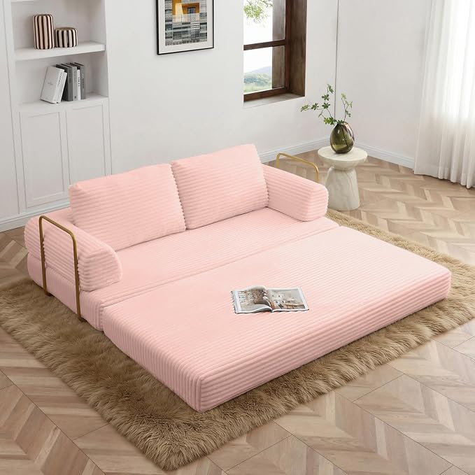 HANXIN 80 Inch Convertible Sleeper Sofa Bed, High Back Plush Corduroy Folding - Image 2