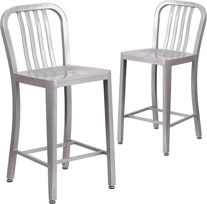 Flash Furniture Gael Commercial Grade 2 Pack 24" High Silver Metal by FlashFurniture