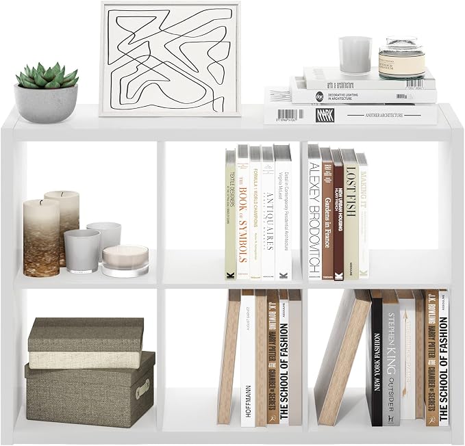 Furinno Cubicle Book Shelf, 6-Cube Bookshelf, Extra Thick Frame Horizontally & - Image 11