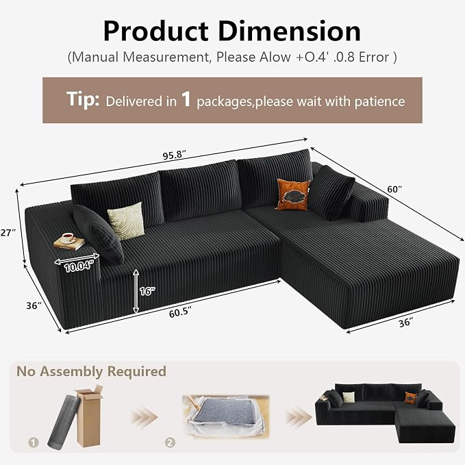 95" Cloud Sectional Couch with L-Shape Chaise, Modular Comfy Sofa Chaise Longue - Image 2