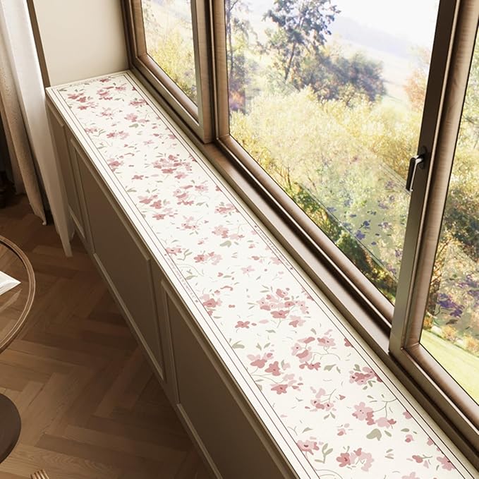 Floral Print Window Sill Cushion – Ultra-Narrow Waterproof Pad by BANEBOR