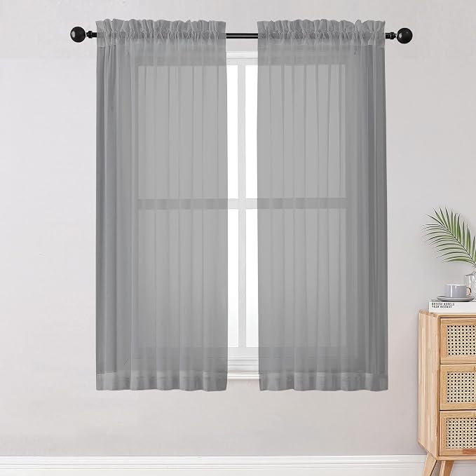 Sheer Curtains Living Room 54 inches Long, Rod Pocket Curtain Sheers Bedroom by OWENIE