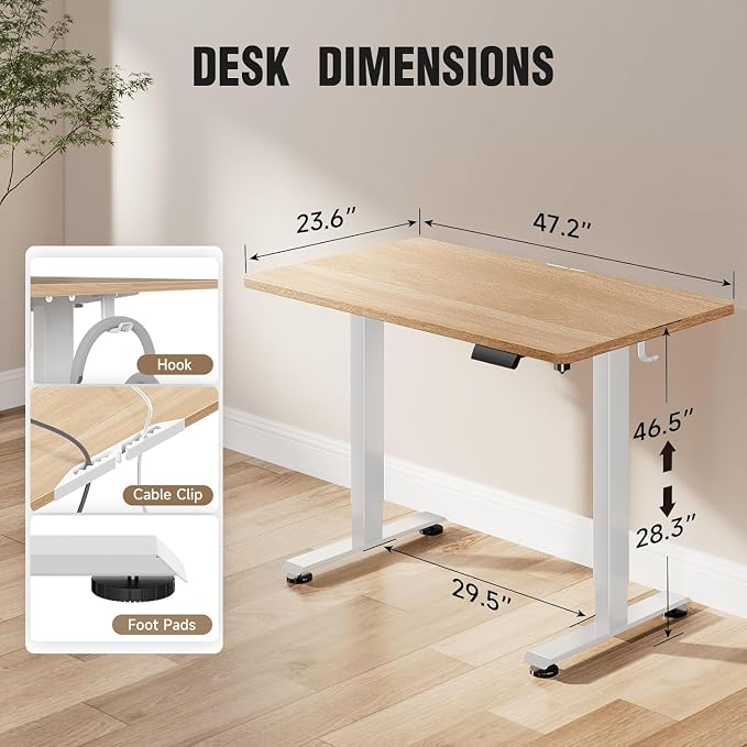 Veken 47.2 Inch Electric Standing Desk, Height Adjustable Sit Stand Up - Image 3