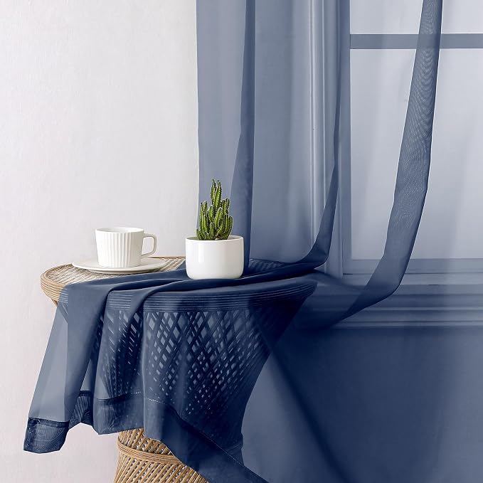 Navy Blue Sheer Curtains 78 Inches Long 2 Panels, Light Filtering Voile Airy - Image 7