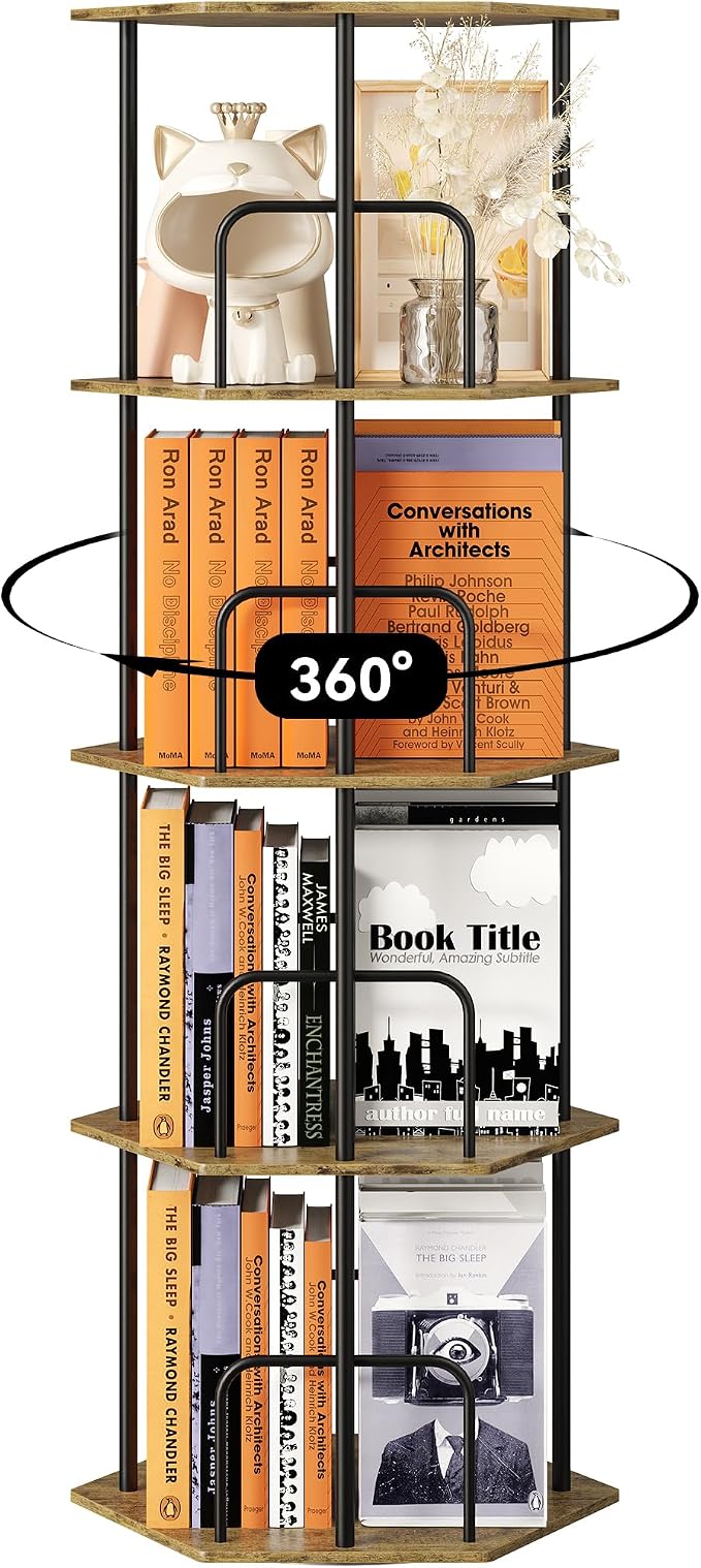 SUNMORY 4 Tier Rotating Bookshelf Tower, Revolving 360 ° Spinning Bookcase - Image 9