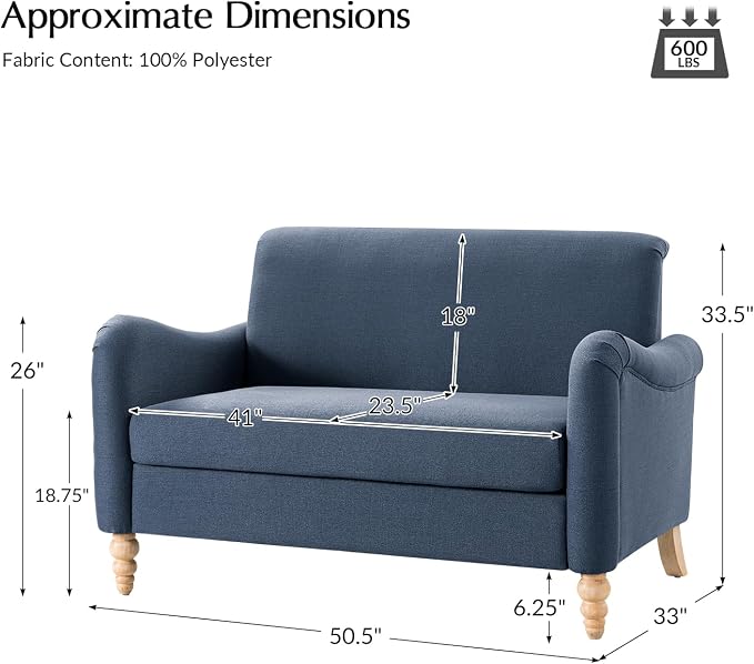 EcoHarbor Living 50.5" Mid-Century Modern Couch, Upholstered Sofa - Image 2