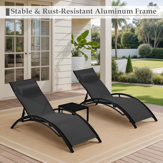EROMMY Outdoor Chaise Lounge Set of 3, Reclining Patio Chairs - Image 6