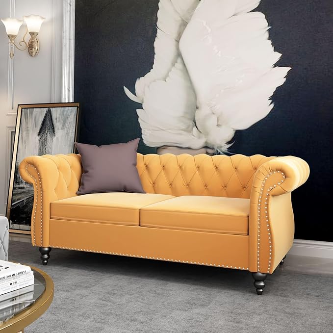 Mid-Century 2 Seater Sofa, Velvet Loveseat - Image 8