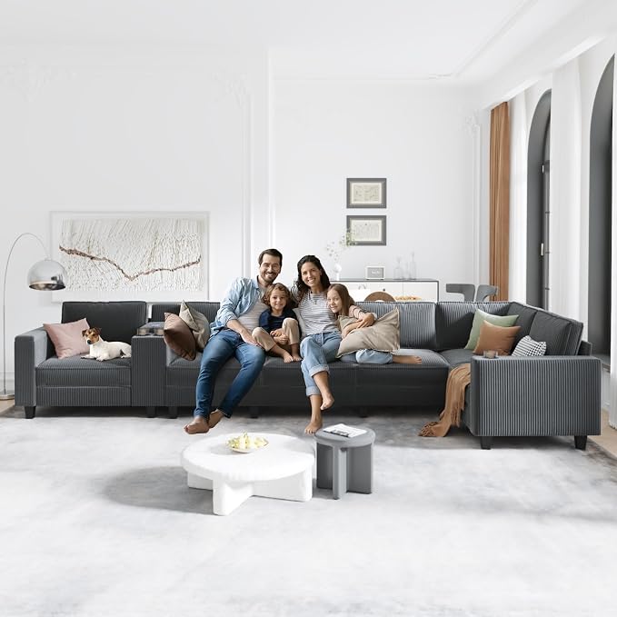 KEIKI 133" L-Shaped Oversized Corduroy Modular Sectional Sofa - Image 3