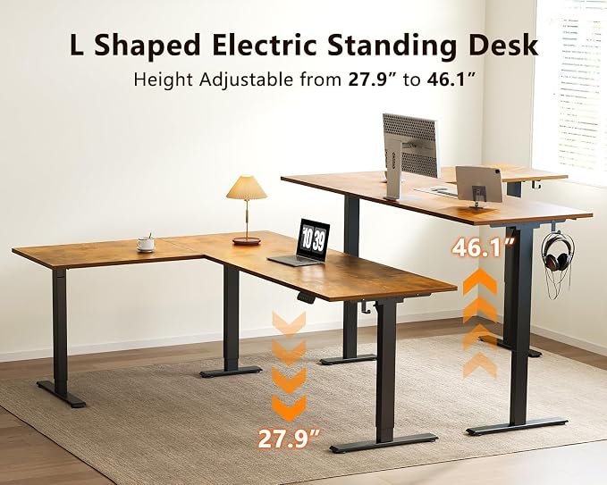 Casaottima 71 Inch Reversible Electric L Shaped Standing Desk, Height - Image 4
