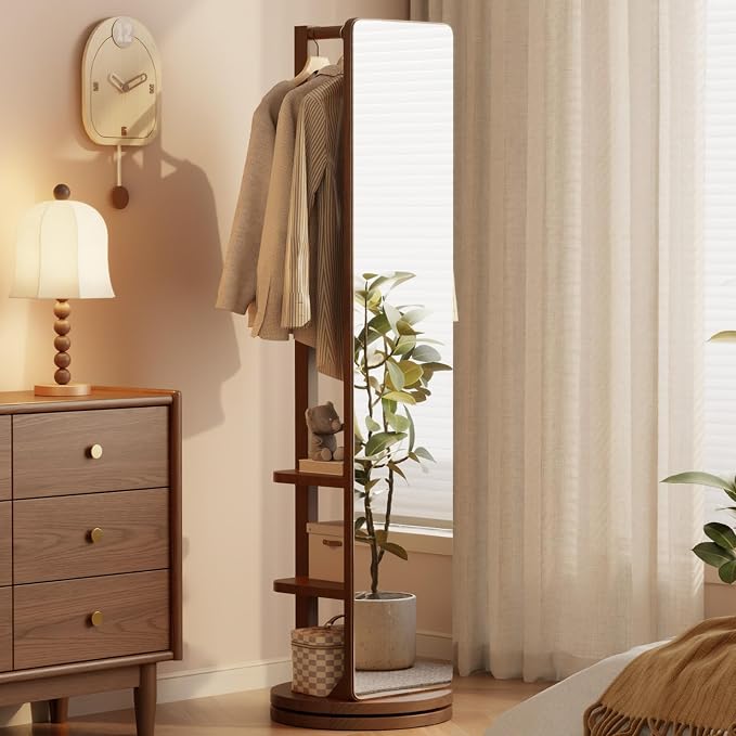 WoodsWhisper Full Length Mirror Coat Rack Solid Wood Floor Mirror 66"x12" Full by Unknown
