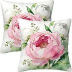 Peony Flower Pillow Covers 18x18 Set of 2, Floral Throw Pillow Covers Outdoor - Image 9