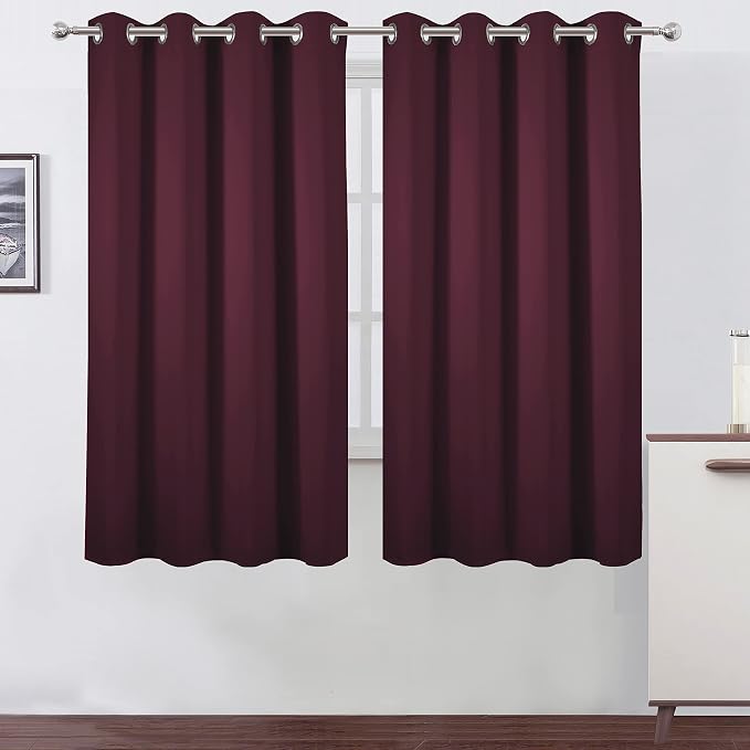 Burgundy Red Blackout Curtains 66 x 63 Inch Length/Set of 2 Curtain by Lemomo