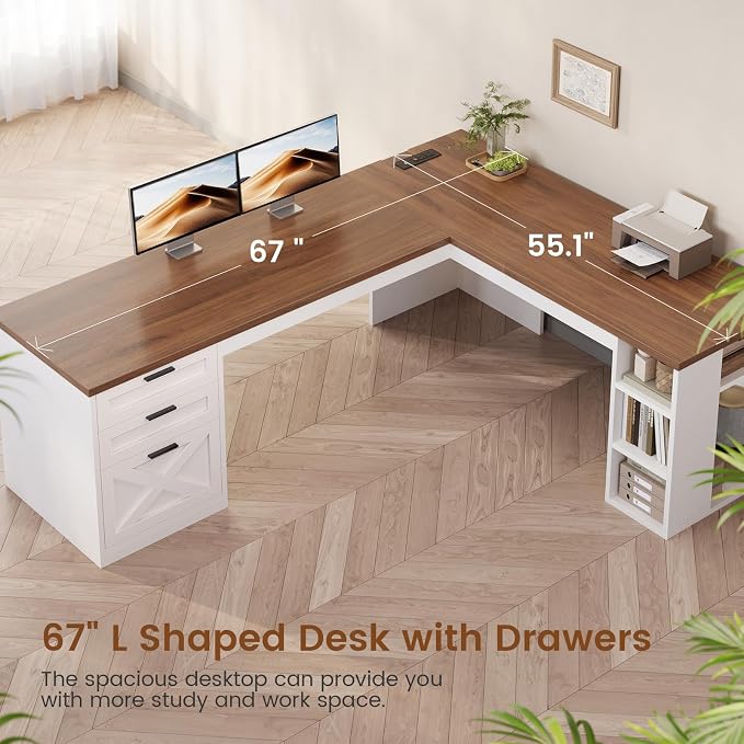 SEDETA Farmhouse 67" L Shaped Desk - Image 7