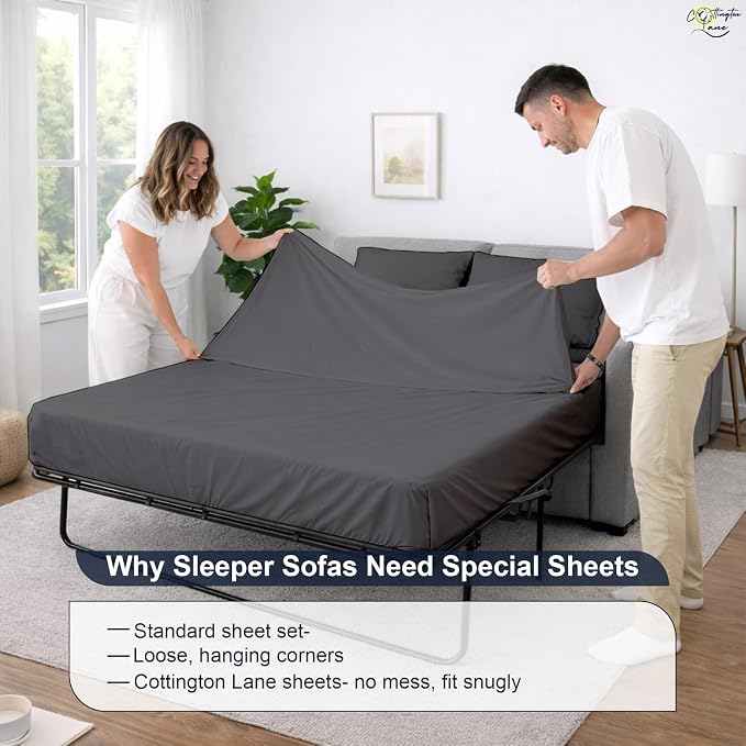 Cottington Lane Sleeper Sofa Sheets Full Size, 4 Piece Premium Quality 100% - Image 8