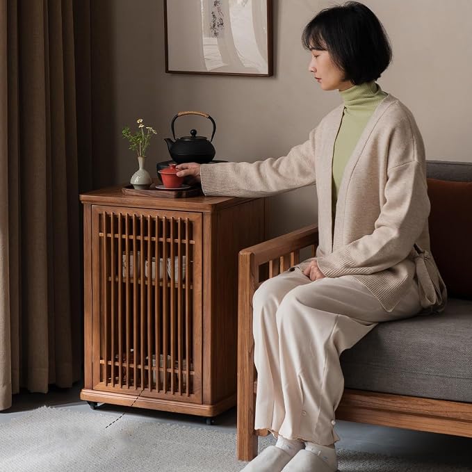 Sofas Chinese Style Wooden Sofa Side Table Tea Cabinet Mobile Tea Side Cabinet - Image 6