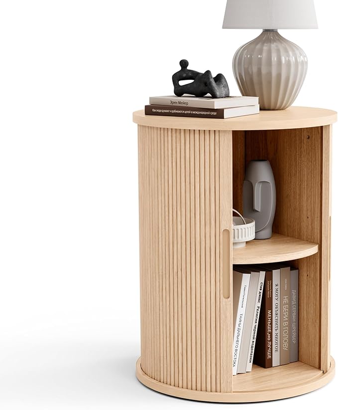 LINSY HOME Round Fluted End Table, Tall Side Table by LINSYHOME