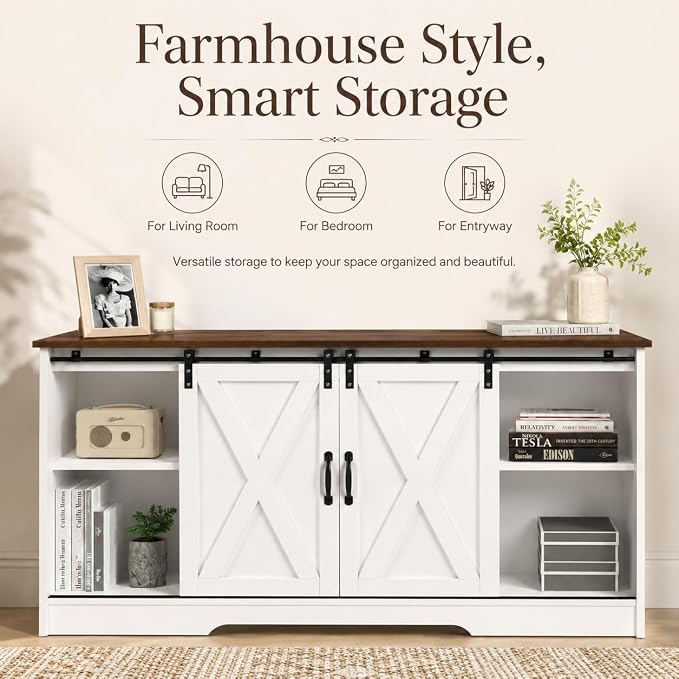 4 EVER WINNER Farmhouse Coffee Bar Cabinet, Kitchen Storage Cabinet, Coffee - Image 3