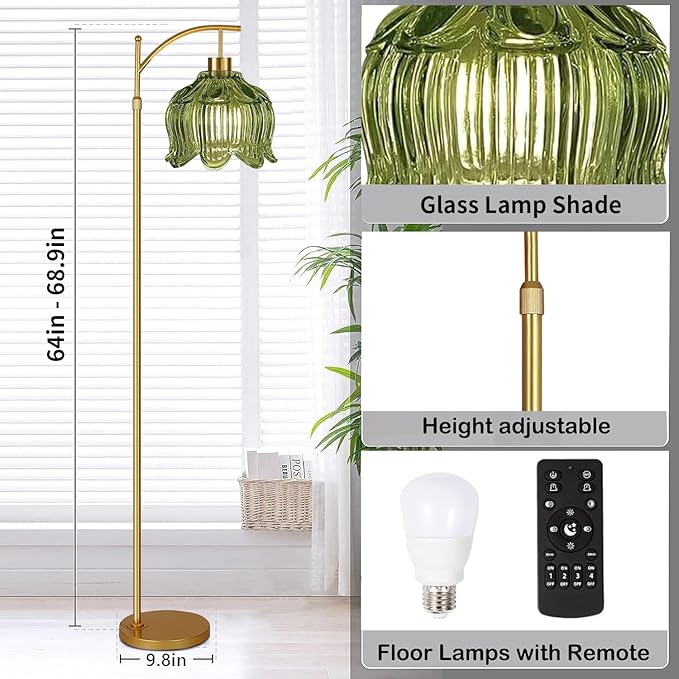 QIYIZM Glass Floor Lamp for Living Room, Mid Century Modern Brass Tall Lamp - Image 5