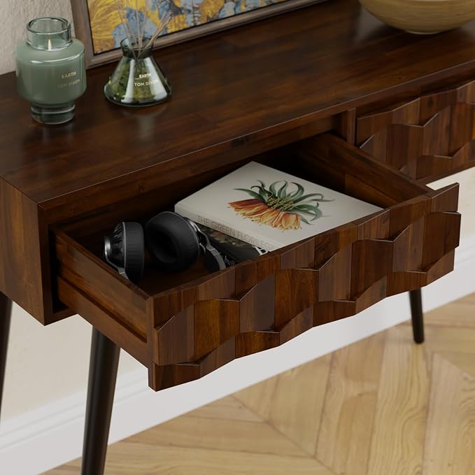 Bme Console Modern Mid-Century 2 Drawers, Unique Geometric Design Sofa Table - Image 4
