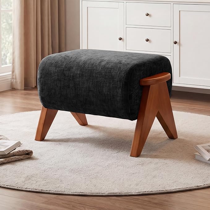 Linen Padded footstools Mid Century Modern Ottoman by Unknown