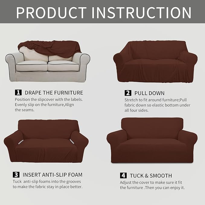 Easy-Going Stretch Oversized Loveseat Couch Covers Washable Coffee | 1-Piece - Image 6