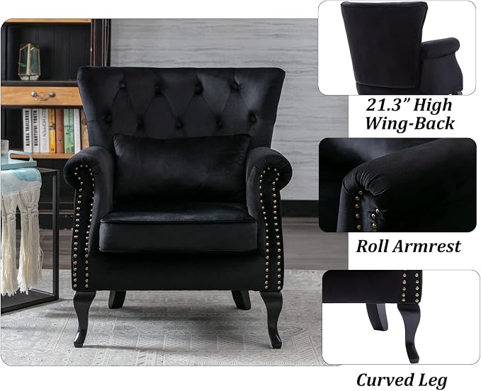 Mid Century Accent Chair Modern Button Tufted Armchair Club Chair Velvet - Image 8