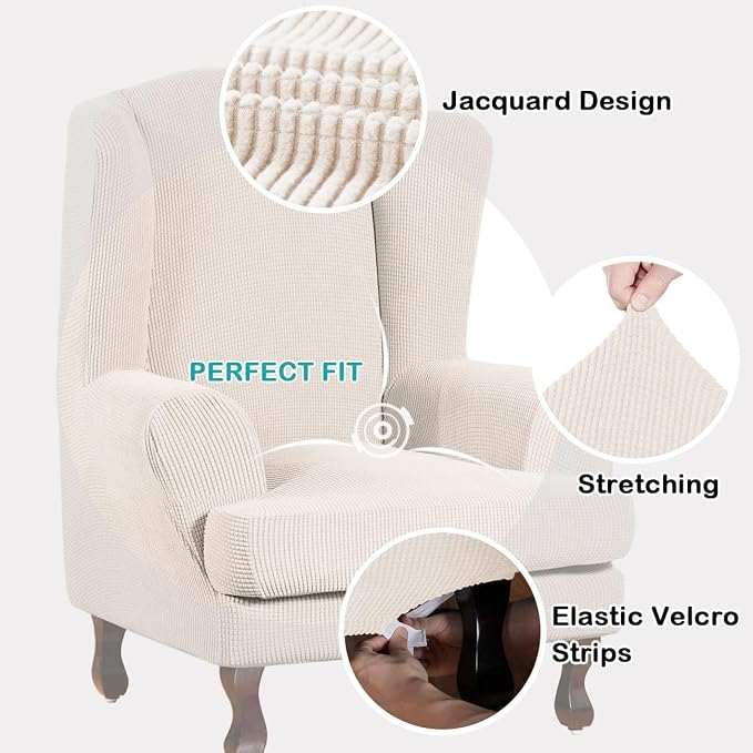 Turquoize Wingback Chair Covers 2 Piece Wing Chair Slipcover Stretch Slipcovers - Image 3