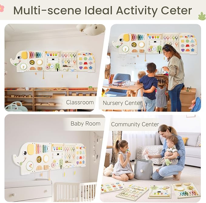 Elephant Activity Wall Busy Board Panels, Wooden Montessori Learning Activity - Image 3