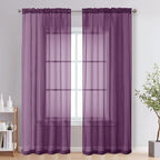 Plum Sheer Curtains 84 Inches Long 2 Panels by OVZME