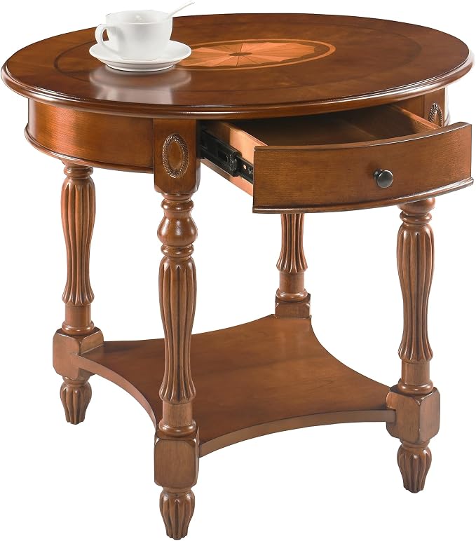 LEEMTORIG Oval Round End Table, 2-Tier Solid Wood End Table Side Table by LEEMTORIG
