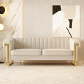 Mid-Century Modern Beige Velvet Sofa by yunqishiHOME