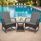 LEVELEVE 3 pcs Rocking Bistro Set Conversation Chairs PE Wicker Outdoor Rocking - Image 6