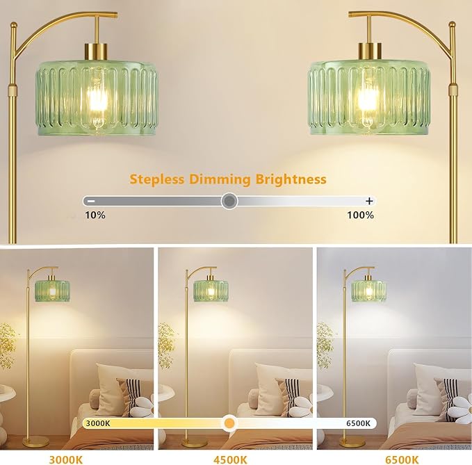QIYIZM Glass Floor Lamp for Living Room, Mid Century Modern Brass Tall Lamp - Image 2