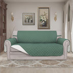 Easy-Going Reversible Couch Cover, 2 Cushion Sofa, Cyan/Ivory | Oversized - Image 2