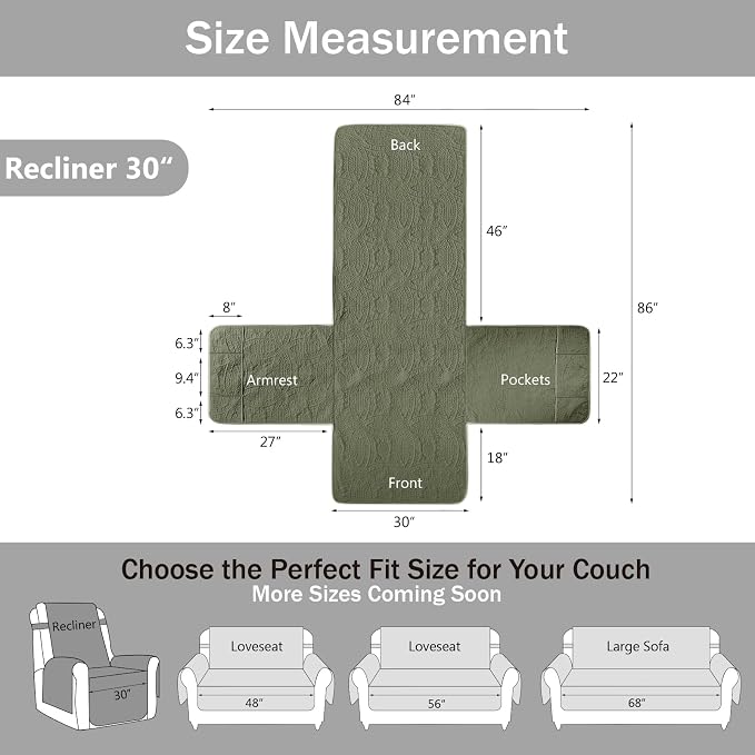 Large Green Recliner Chair Covers, Quilted Décor Water-Repellent Lazy Boy Chair - Image 7