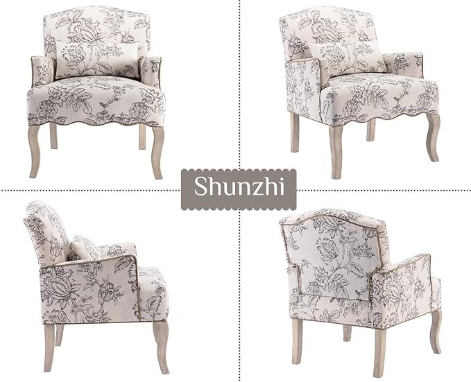 Shunzhi Floral Accent Chairs Farmhouse Upholstered Armchair Linen Reading Chair - Image 8