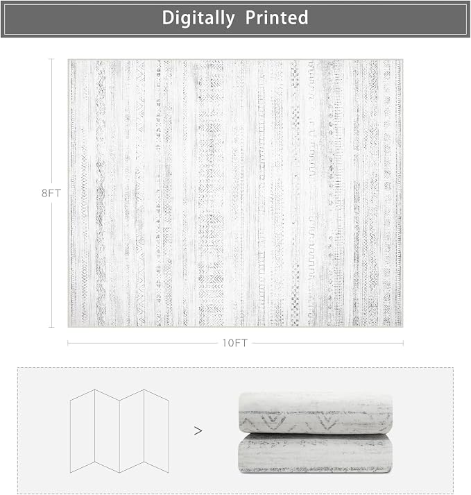 8x10 Washable Area Rugs for Living Room, Dining Room- Morocco Gray | Boho Ultra - Image 2