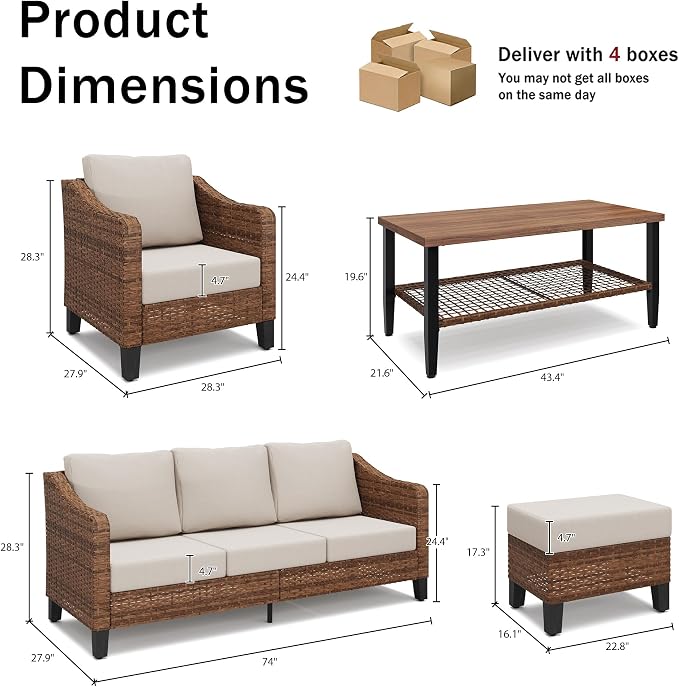 6-Piece Patio Conversation Sets, Outdoor Sectional Sofa - Image 3