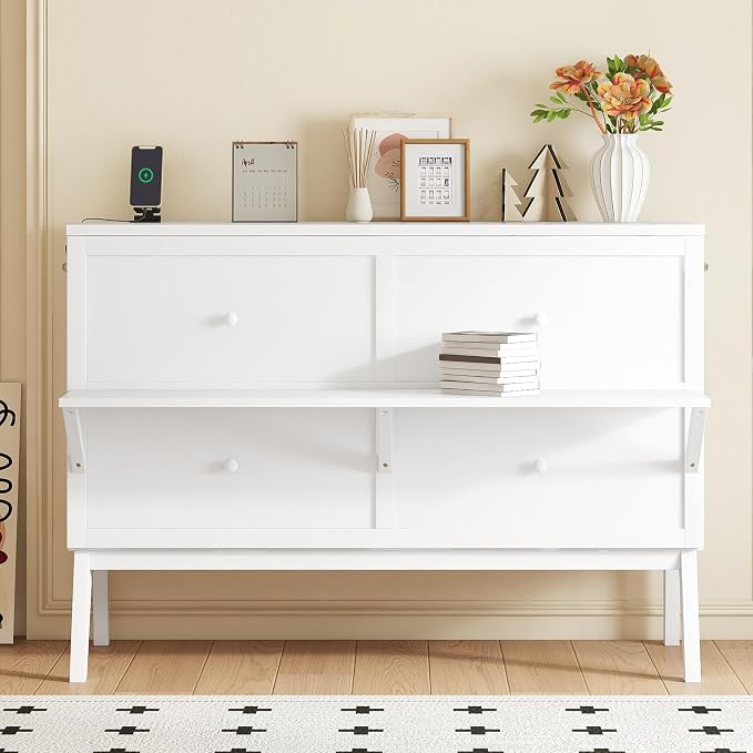 Queen Size Murphy Bed with USB Port and Removable Shelves on Each Side by jurmiture
