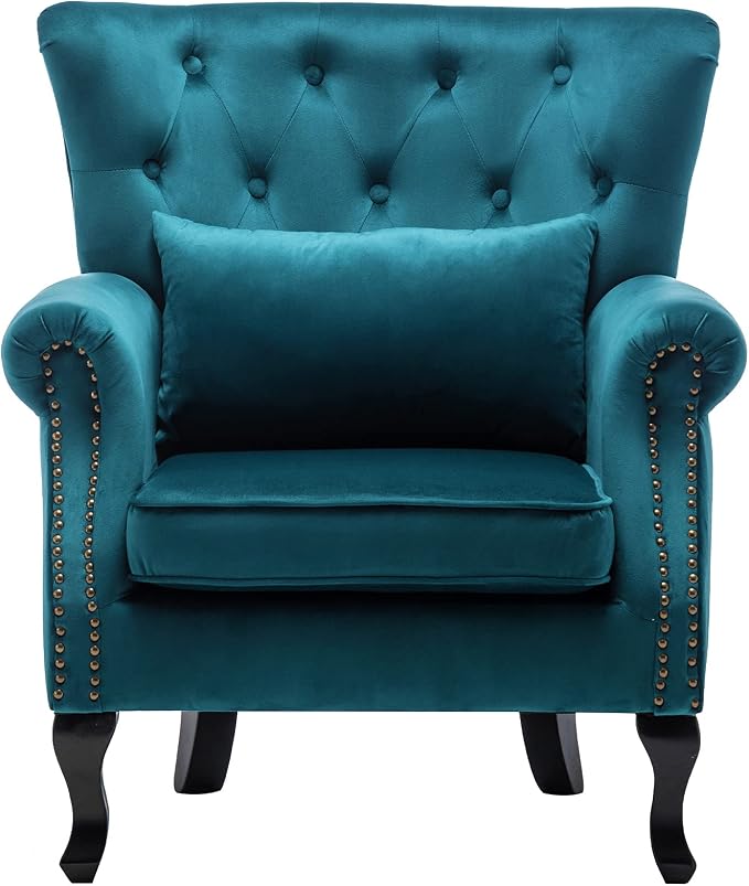 Mid Century Accent Chair Modern Button Tufted Armchair Wingback Club Chair by DMFurniture