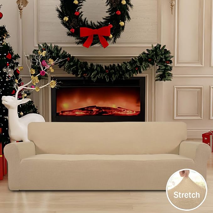 Easy-Going Stretch 4 Seater Oversized Sofa Couch Cover Sand | 1-Piece Extra - Image 2