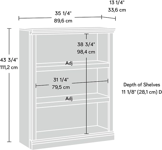 Sauder Miscellaneous Storage 3-Shelf Bookcase/ book shelf, Chalked Chestnut - Image 3